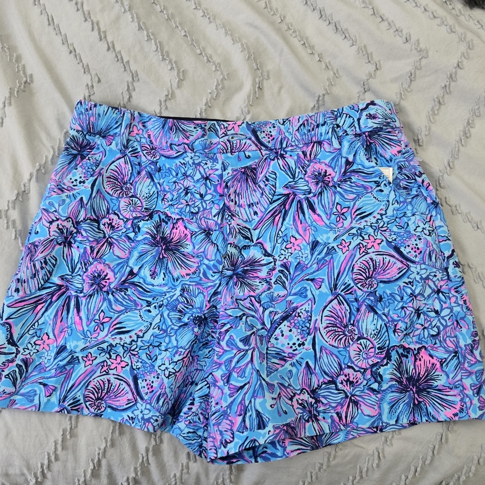 Lilly Pulitzer Blue and Pink Bermuda Shorts Vibrant Floral Design